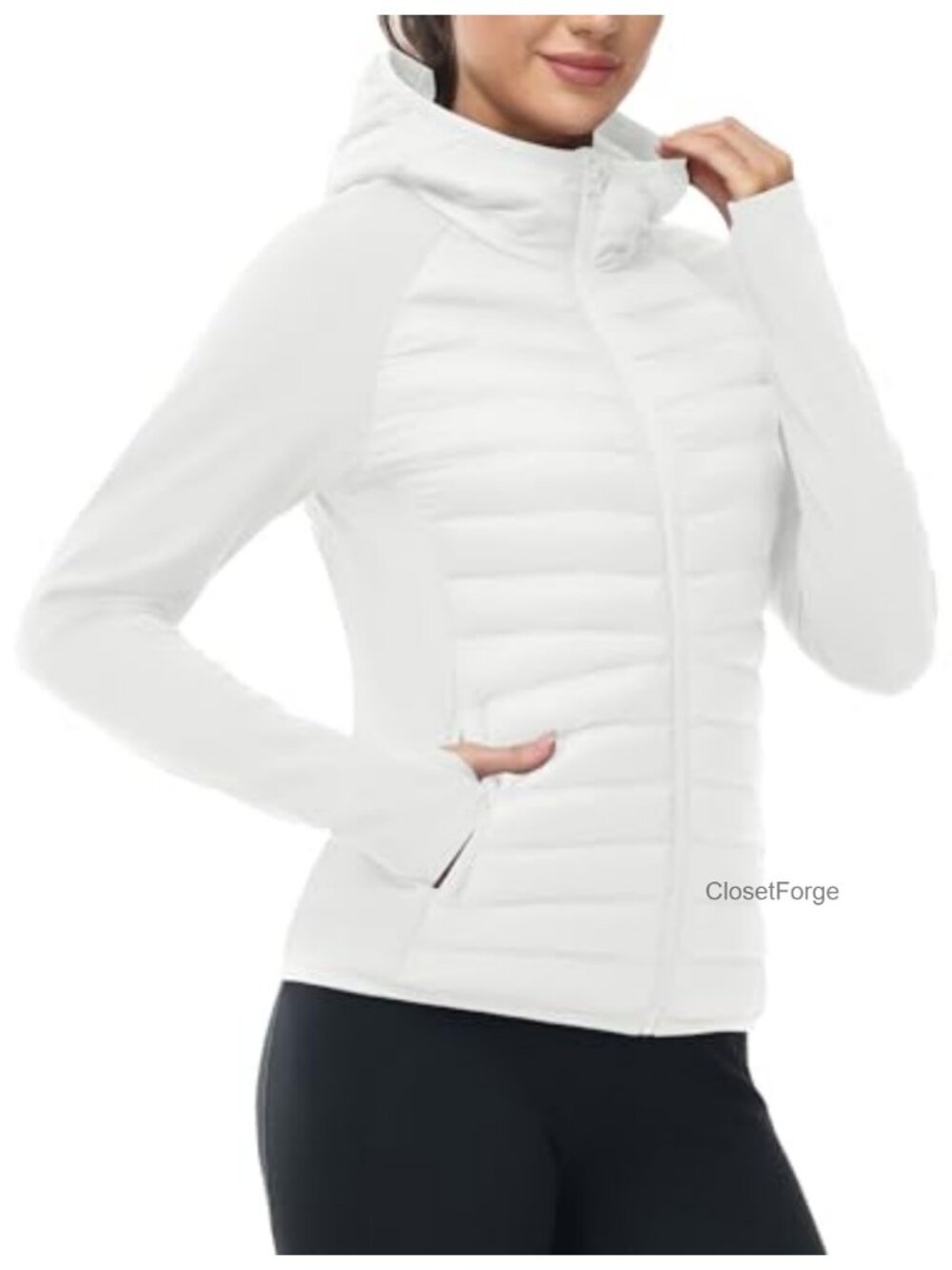 Women's Running Winter Jacket Hooded Insulated Water Resistant Puffer for